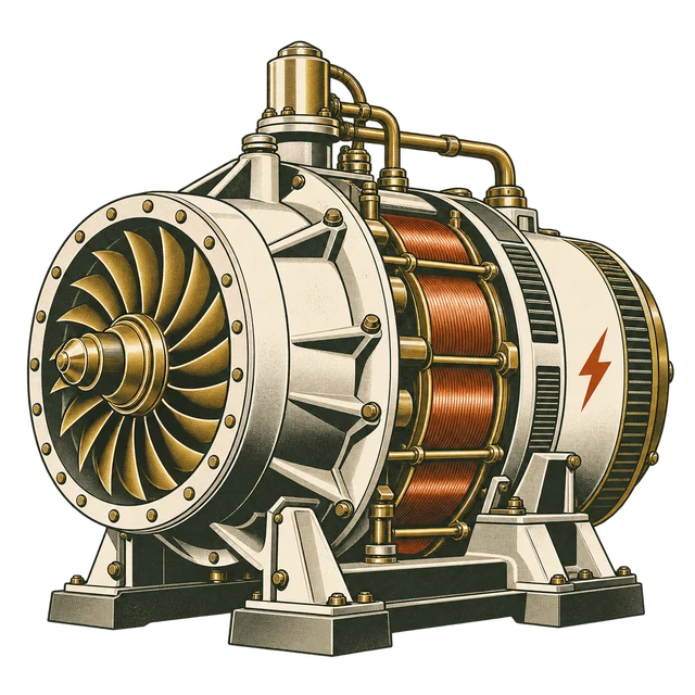 Illustration of a turbine generator with copper coils
