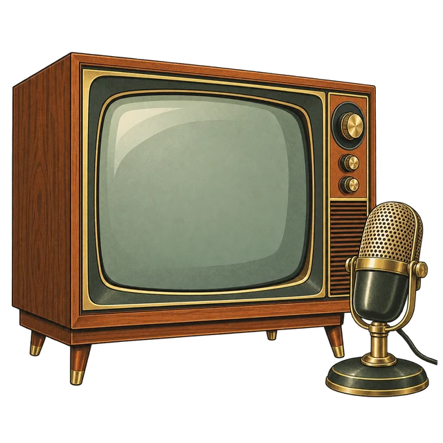 Illustration of a cabinet television and broadcast microphone