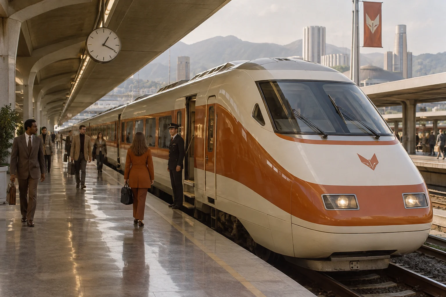 A Vulpecula electric express train at a station platform
