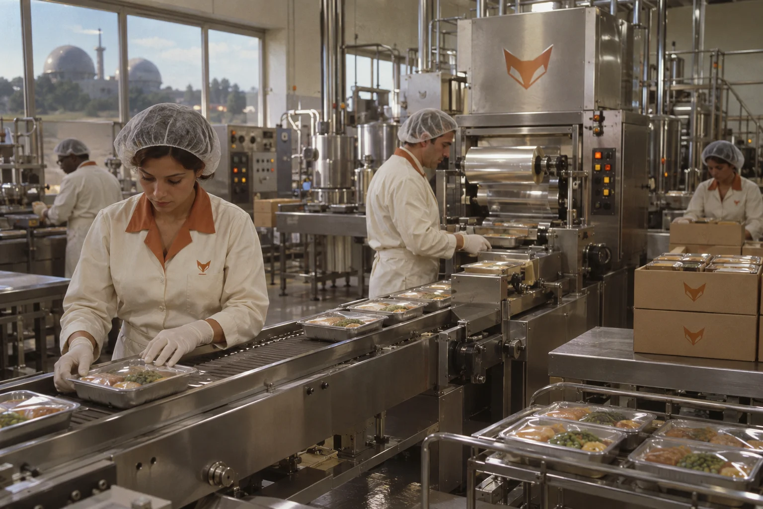 Staff and equipment in a food-processing facility