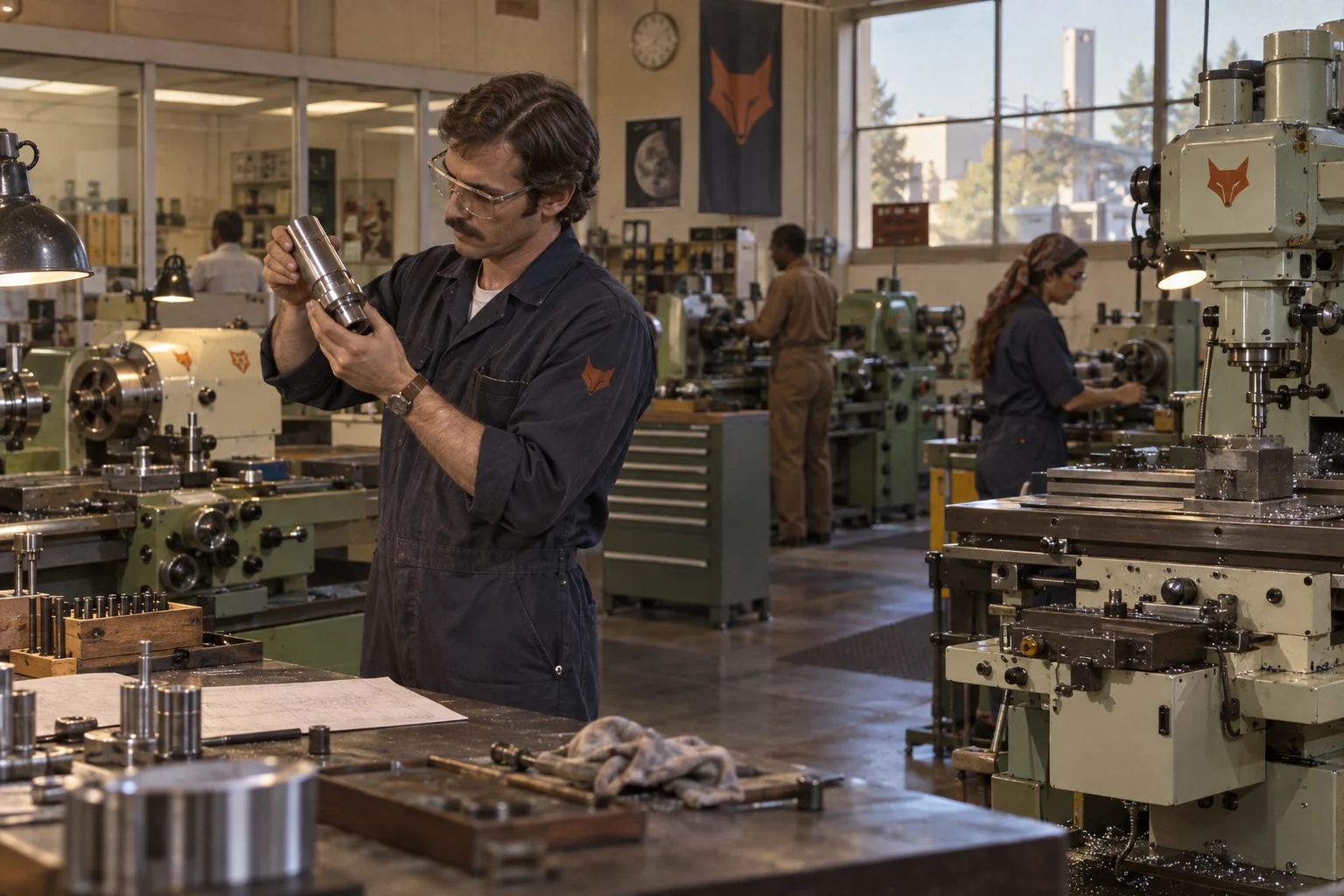 A machinist at work in a precision manufacturing facility