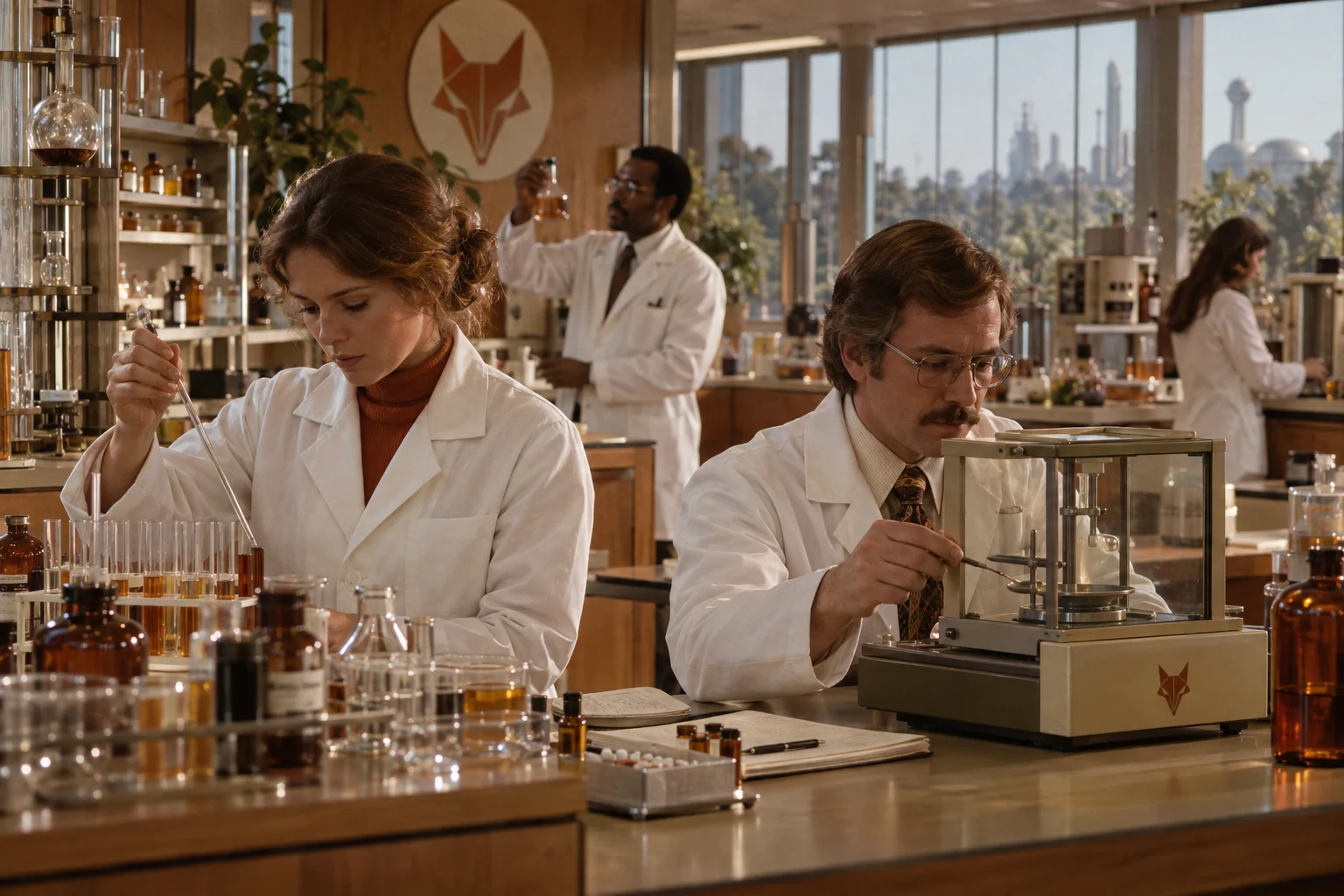Scientists at work in a pharmaceutical research laboratory